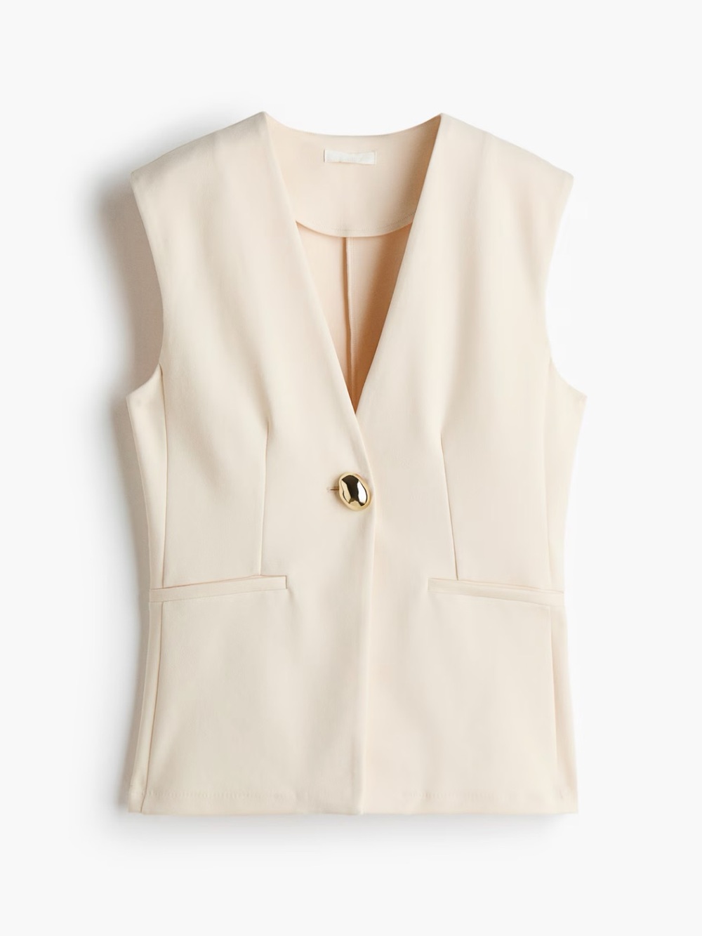 H&M NWT Cream Sleeveless V-Neck Blazer Vest with Gold Button - Picture 2 of 6